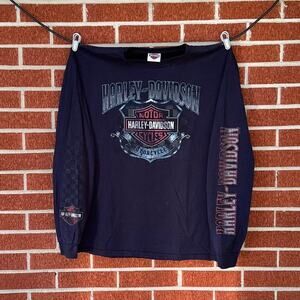 Harley davidson piqua ohio long sleeve shirt with sleeve print